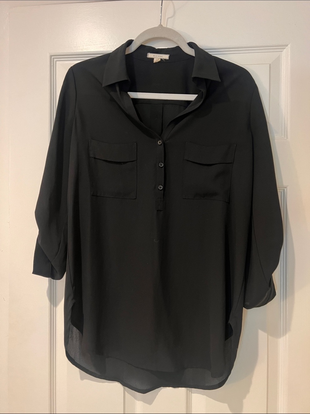 Black Pleione Button-Front Collared Blouse